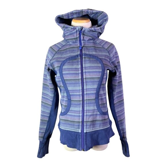 Lululemon Size 6 Full Zip Hooded Jacket Striped Fleece Lined *Flaws - Picture 2 of 14